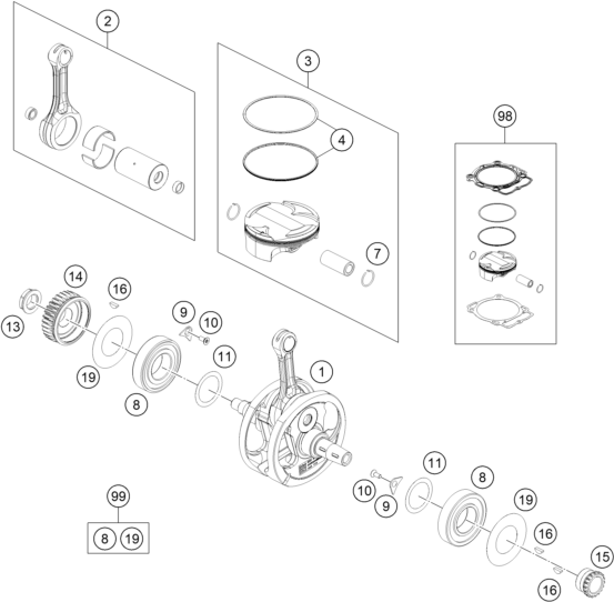 Sprängskiss: Crankshaft, Piston – KTM 450 SMR 2026