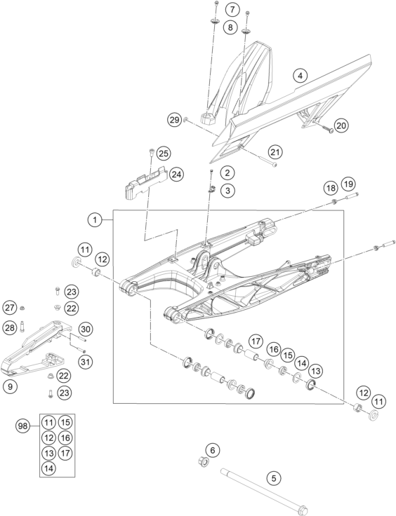 Sprängskiss: Swing Arm – KTM 125 DUKE, black 2022