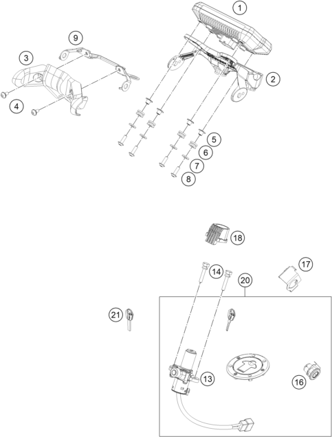 Sprängskiss: Instruments / Lock System – KTM 390 DUKE, silver - B.D. 2022