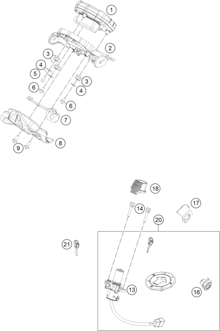 Sprängskiss: Instruments / Lock System – KTM 250 DUKE, silver - B.D. LS 2022