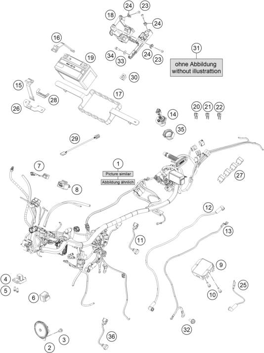 Sprängskiss: Wiring Harness – KTM 390 DUKE, black, w/o DRL - B.D. 2023