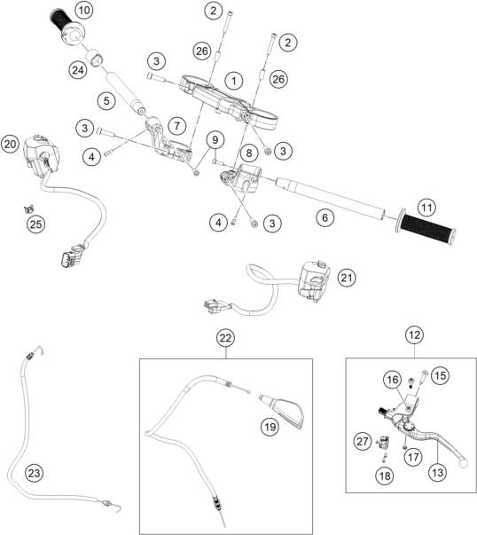 Sprängskiss: Handlebar, Controls – KTM RC 125, white - B.D. 2023