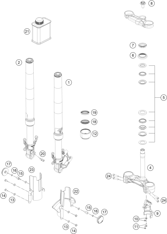 Sprängskiss: Front Fork, Triple Clamp – KTM RC 200, black ABS - B.D. 2022