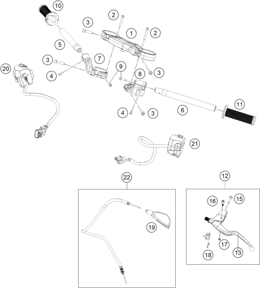Sprängskiss: Handlebar, Controls – KTM RC 200, black ABS - B.D. 2022