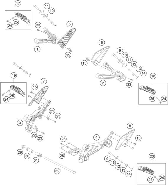 Sprängskiss: Footpegs – KTM RC 200, black ABS - B.D. 2022