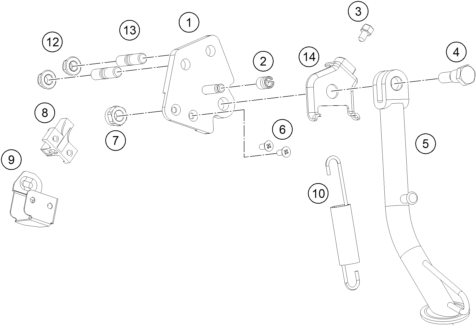 Sprängskiss: Side / Center Stand – KTM RC 125, white - B.D. 2023