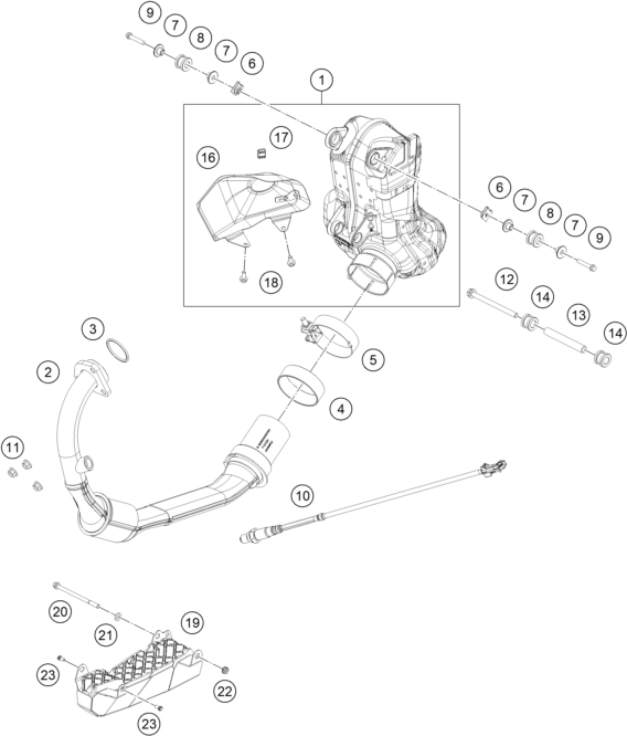 Sprängskiss: Exhaust System – KTM RC 200, black ABS - B.D. 2022