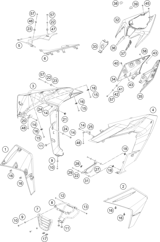 Sprängskiss: Side Trim – KTM RC 125, white - B.D. 2023