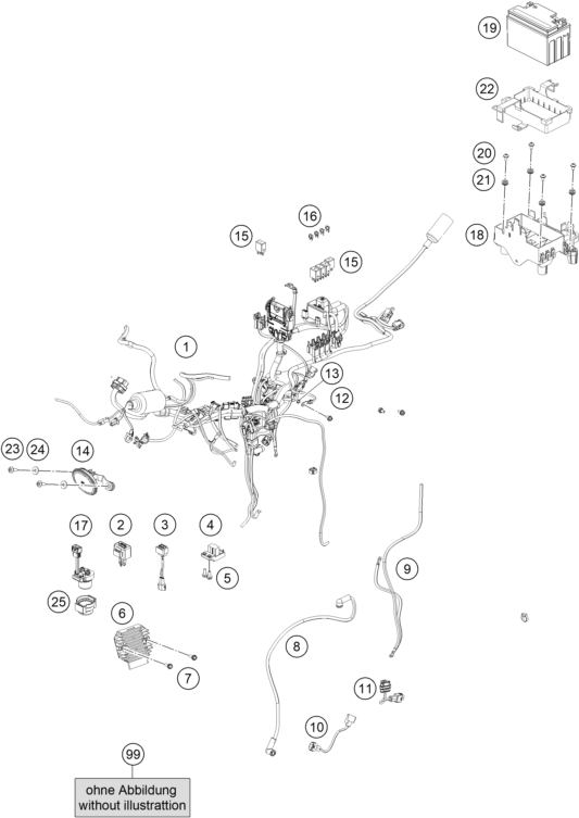 Sprängskiss: Wiring Harness – KTM RC 125, white - B.D. 2023