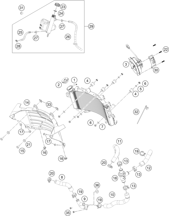 Sprängskiss: Cooling System – KTM RC 125, white - B.D. 2023