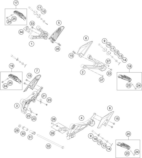 Sprängskiss: Footpegs – KTM RC 125, white - B.D. 2023