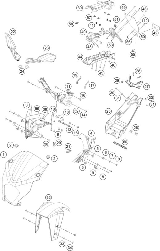 Sprängskiss: Mask, Fenders – KTM RC 125, white - B.D. 2023