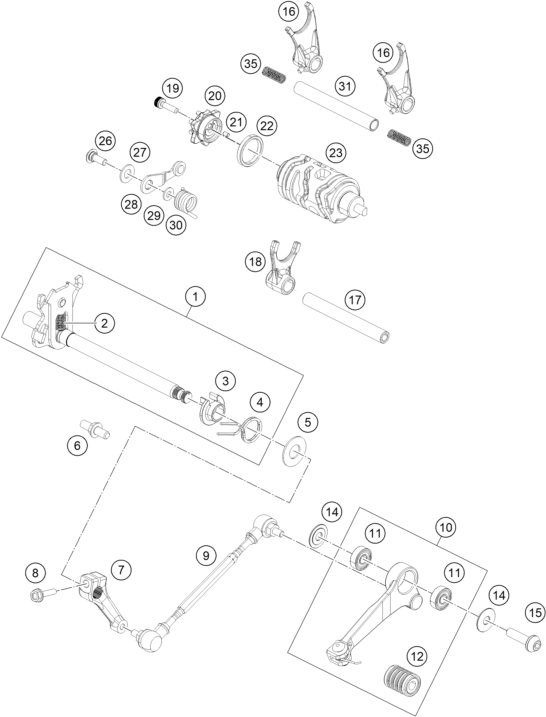 Sprängskiss: Shifting Mechanism – KTM RC 390, blue - B.D. 2024