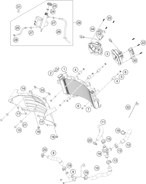 Sprängskiss: Cooling System – KTM RC 390, blue - B.D. 2024