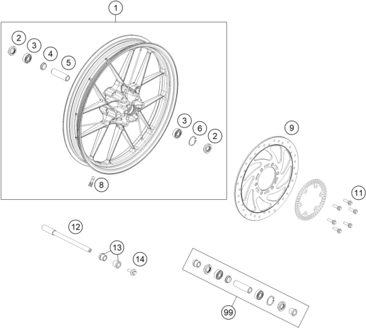 Sprängskiss: Front Wheel – KTM 390 ADVENTURE, black - B.D. 2022