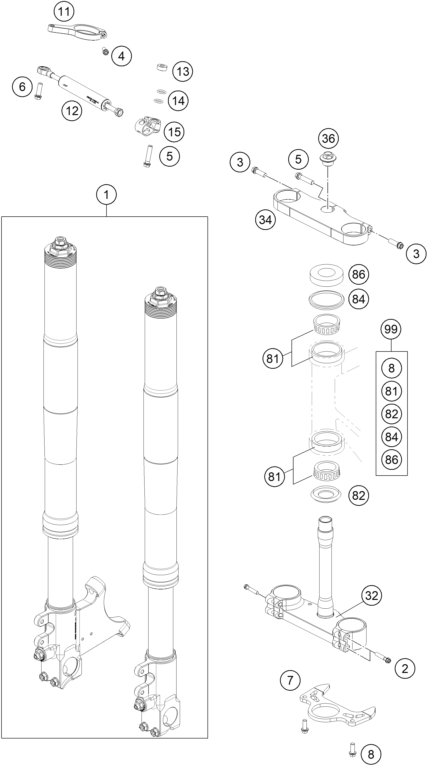 Sprängskiss: Front Fork, Triple Clamp – KTM RC4 R 2022