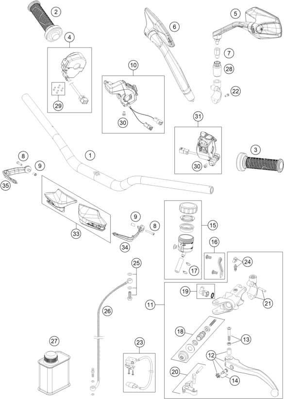 Sprängskiss: Handlebar, Controls – KTM KTMR2R 1290 SUPER DUKE GT, orange 2022