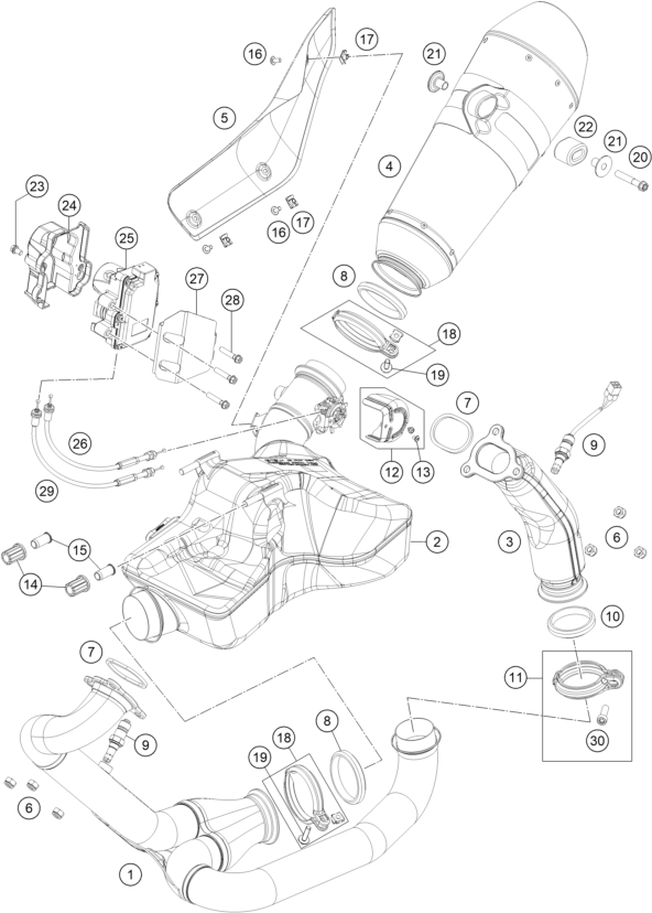Sprängskiss: Exhaust System – KTM KTMR2R 1290 SUPER DUKE GT, orange 2022