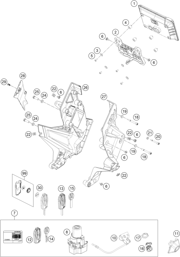 Sprängskiss: Instruments / Lock System – KTM KTMR2R 1290 SUPER DUKE GT, orange 2022