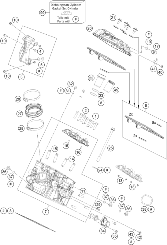 Sprängskiss: Cylinder Head Rear – KTM KTMR2R 1290 SUPER DUKE GT, orange 2022