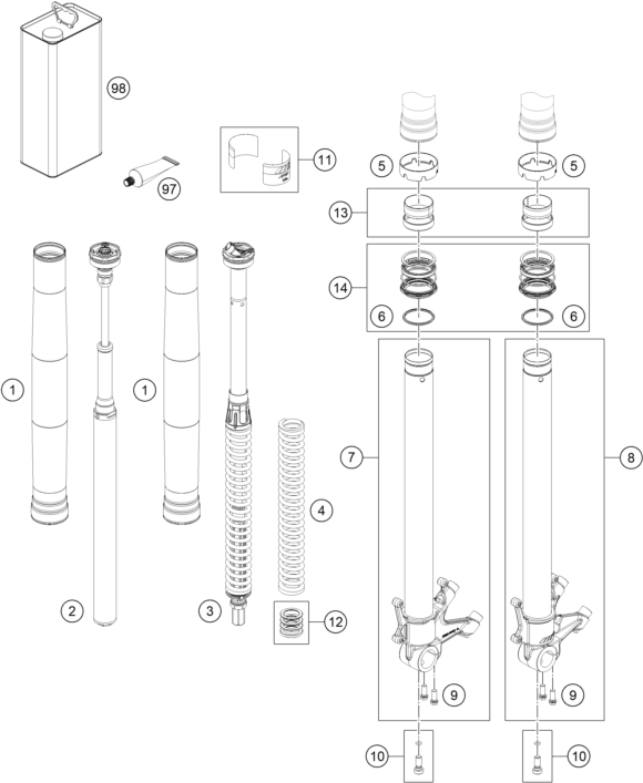 Sprängskiss: Front Fork Disassembled – KTM BRABUS 1300 R, black 2022