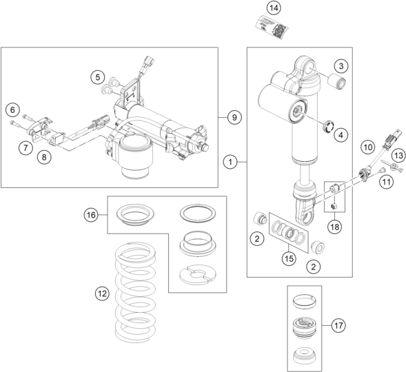 Sprängskiss: Shock Absorber Disassembled – KTM BRABUS 1300 R, black 2022