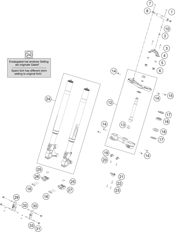 Sprängskiss: Front Fork, Triple Clamp – KTM RC 8C 2022
