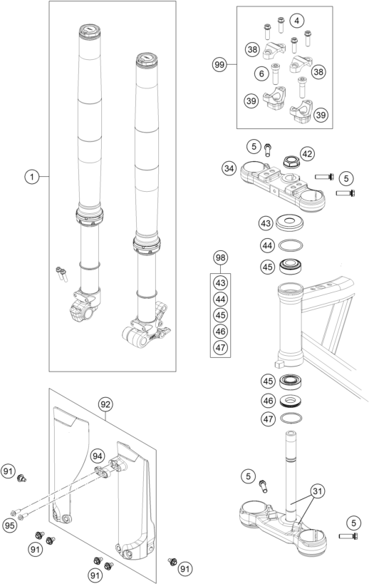 Sprängskiss: Front Fork, Triple Clamp – KTM SX-E 3 2023