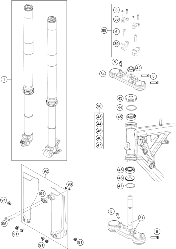 Sprängskiss: Front Fork, Triple Clamp – KTM 65 SX 2023