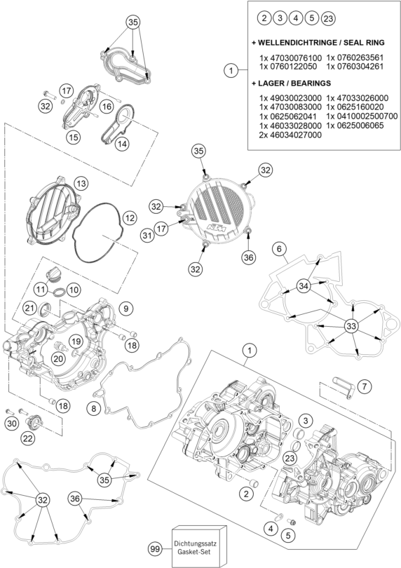 Sprängskiss: Engine Case – KTM 85 SX 17/14 2023
