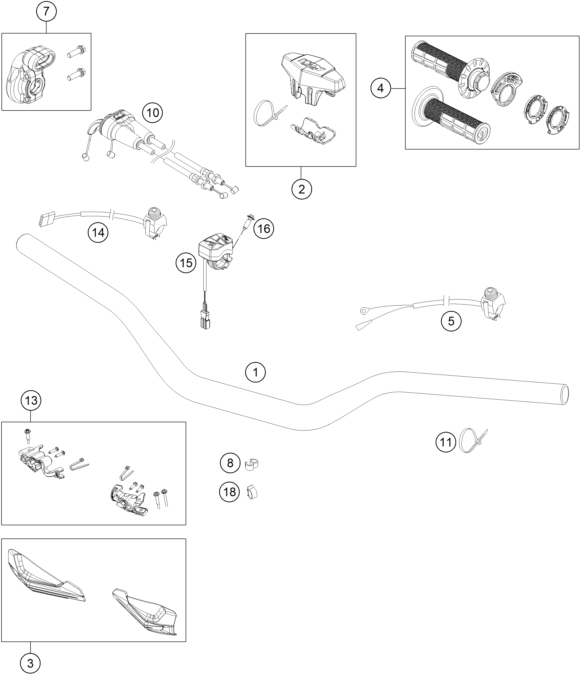 Sprängskiss: Handlebar, Controls – KTM 450 XCF-W 2023