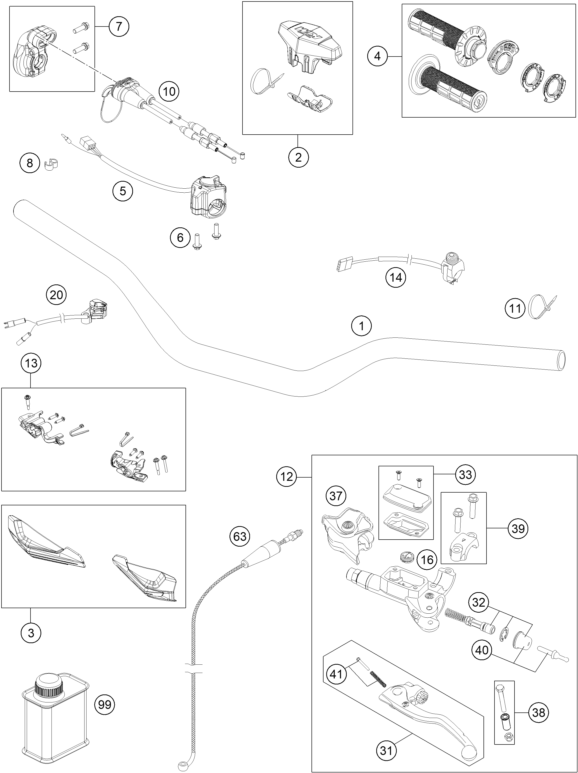 Sprängskiss: Handlebar, Controls – KTM 300 EXC SIX DAYS CKD 2023