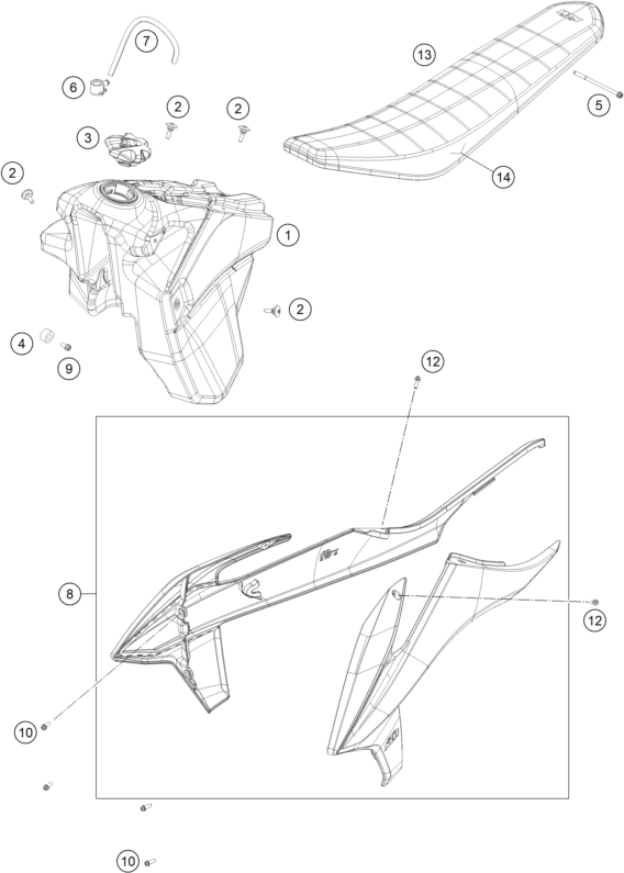 Sprängskiss: Tank, Seat – KTM 450 XCF-W 2023