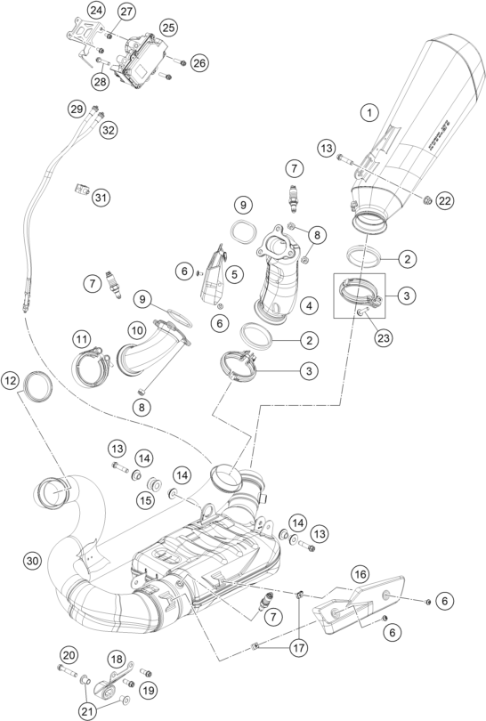 Sprängskiss: Exhaust System – KTM KTMR2R 1290 SUPER DUKE R, orange 2023