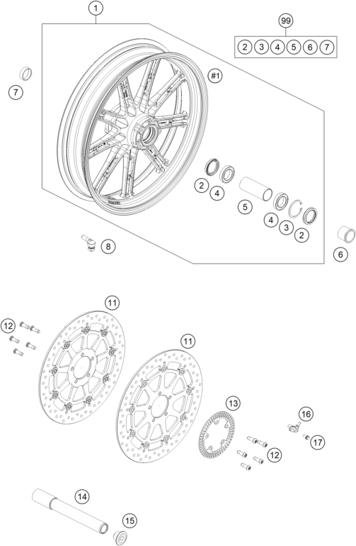 Sprängskiss: Front Wheel – KTM BRABUS 1300 R, black 2023