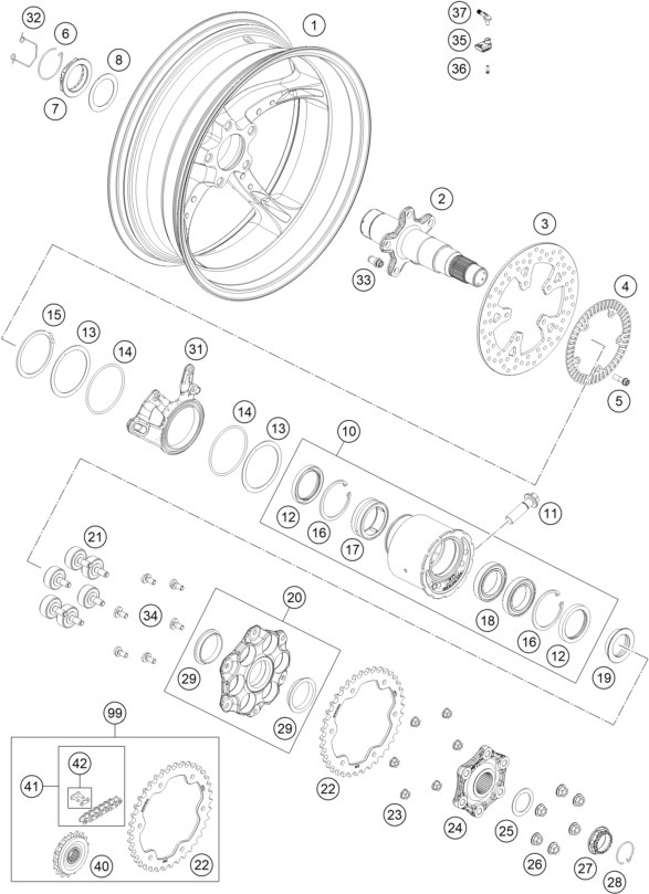 Sprängskiss: Rear Wheel – KTM KTMR2R 1290 SUPER DUKE RR 2023