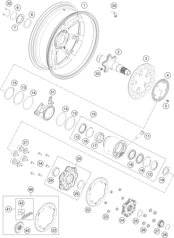 Sprängskiss: Rear Wheel – KTM BRABUS 1300 R, black 2023