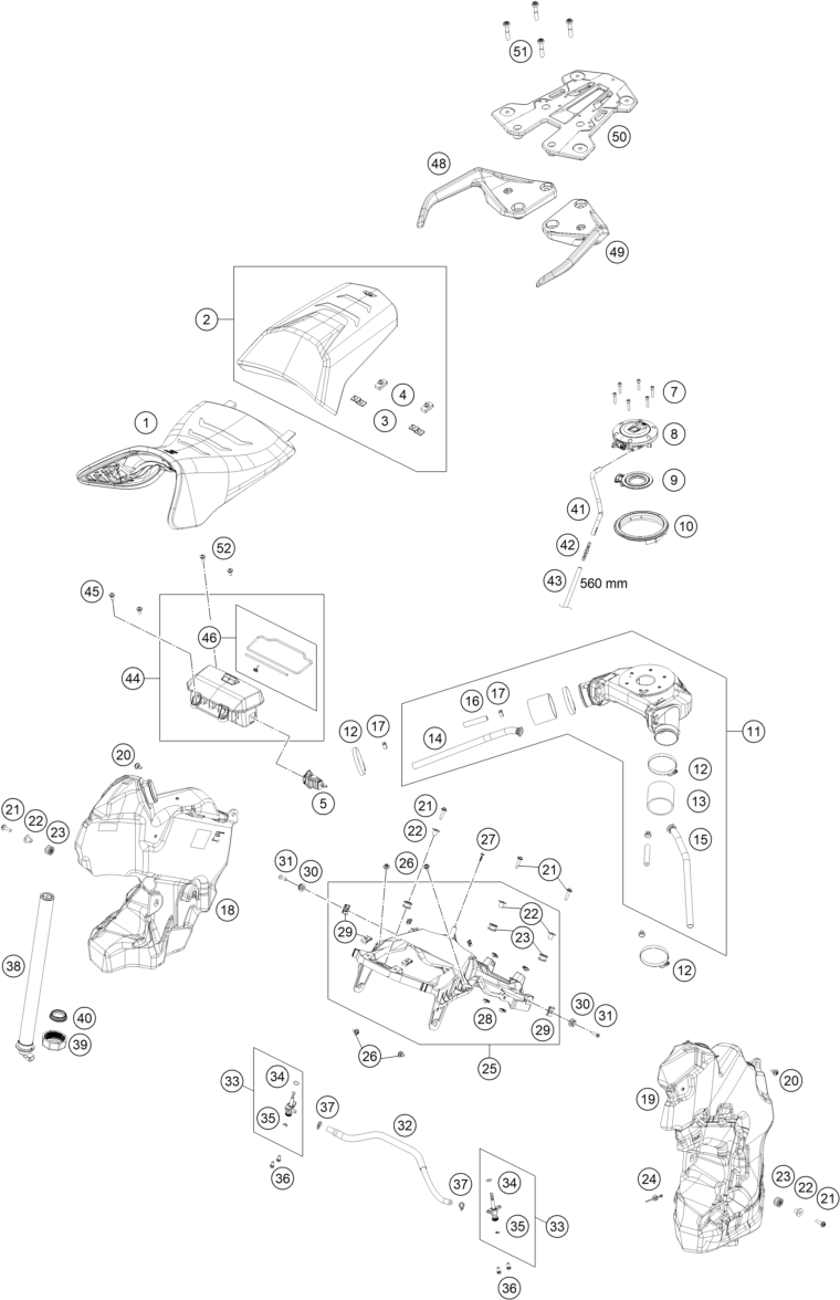 Sprängskiss: Tank, Seat – KTM KTMR2R 1290 S ADVENTURE S, grey 2023