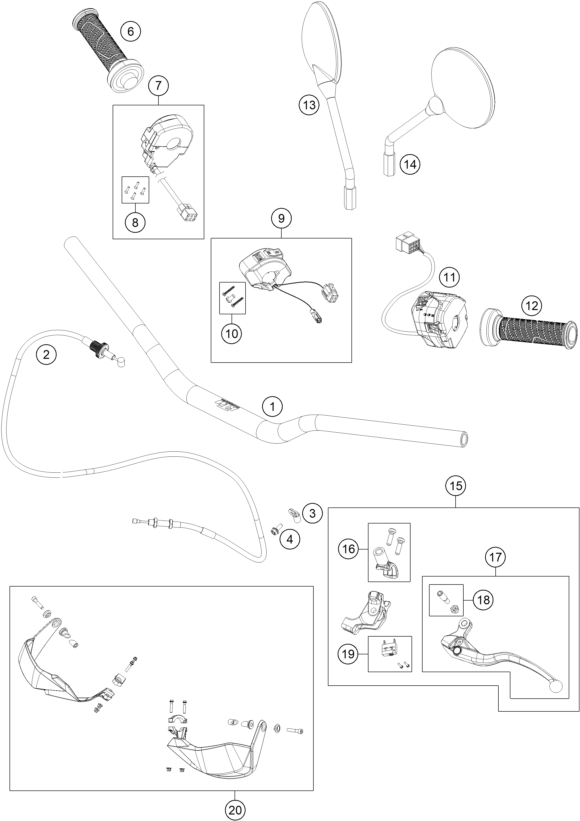 Sprängskiss: Handlebar, Controls – KTM KTM 890 ADVENTURE R 2023