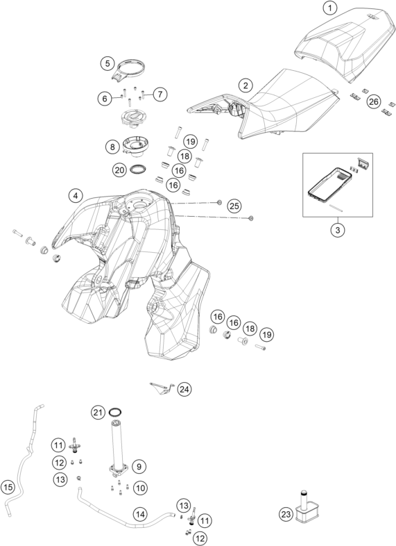 Sprängskiss: Tank, Seat – KTM 890 ADVENTURE, black 2023