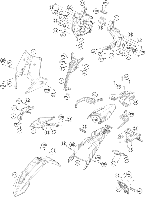 Sprängskiss: Mask, Fenders – KTM 890 ADVENTURE R RALLY 2026