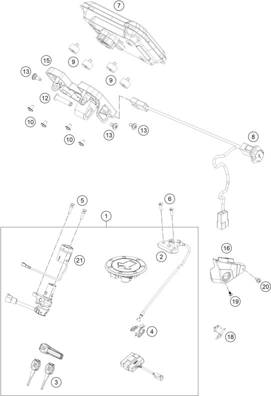 Sprängskiss: Instruments / Lock System – KTM 890 SMT 2026