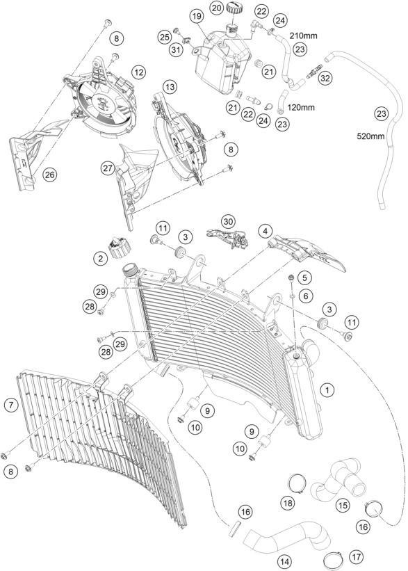 Sprängskiss: Cooling System – KTM 890 SMT 2026