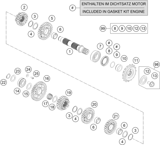 Sprängskiss: Transmission II - Countershaft – KTM 690 SMC R 2023