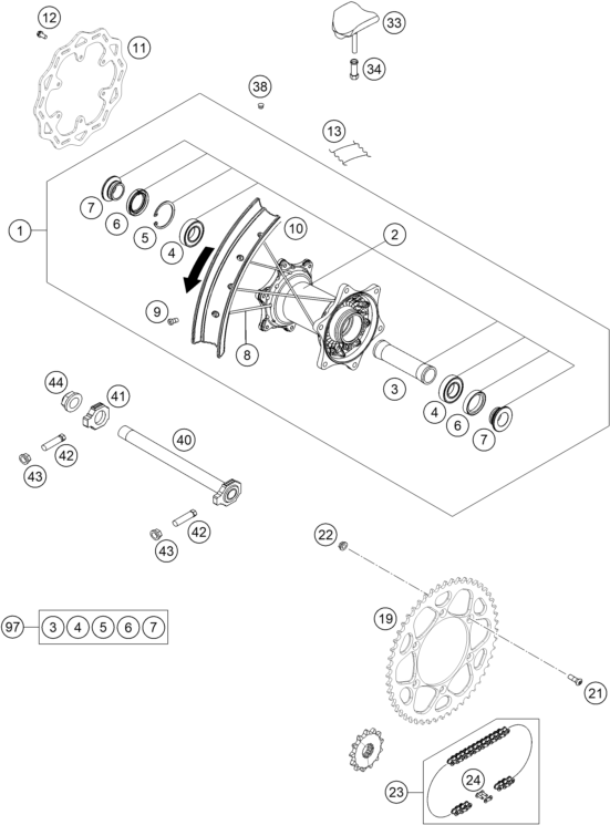 Sprängskiss: Rear Wheel – KTM 350 XC-F FACTORY EDITION 2026