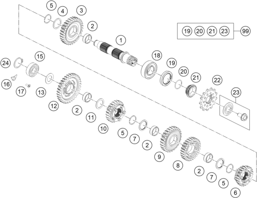 Sprängskiss: Transmission II - Countershaft – KTM 250 XC-W 2026