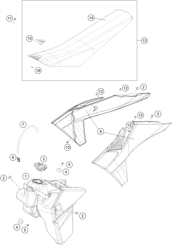 Sprängskiss: Tank, Seat – KTM 150 XC-W 2026