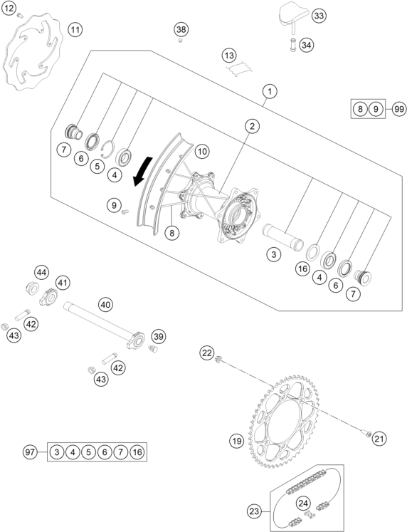 Sprängskiss: Rear Wheel – KTM 250 EXC-F CKD 2023