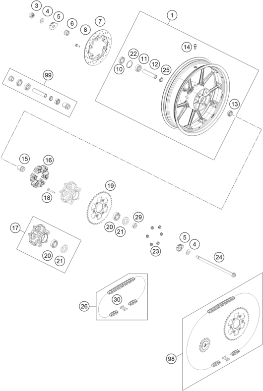 Sprängskiss: Rear Wheel – KTM 200 DUKE, orange, w/o ABS - CKD 2023