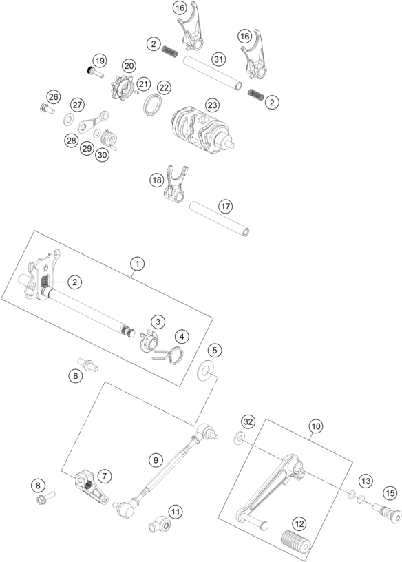 Sprängskiss: Shifting Mechanism – KTM 200 DUKE, orange, w/o ABS - CKD 2023